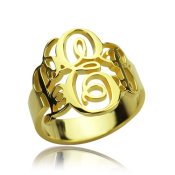 Interlocking Three Initials Monogram Ring 18ct Gold Plated Interlocking Three Initials Monogram Ring 18ct Gold Plated