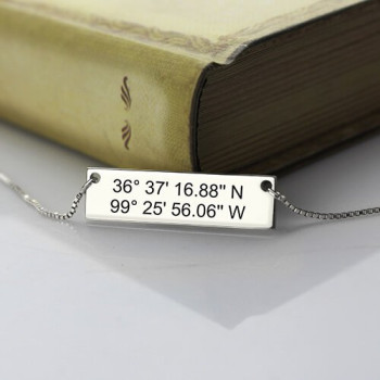Custom Silver Latitude Longitude Coordinates Address Necklace Custom Silver Latitude Longitude Coordinates Address Necklace