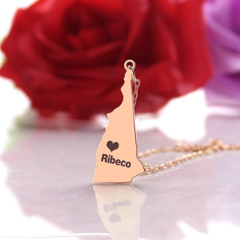 Custom New Hampshire State Shaped Necklaces With Heart Name Rose Gold