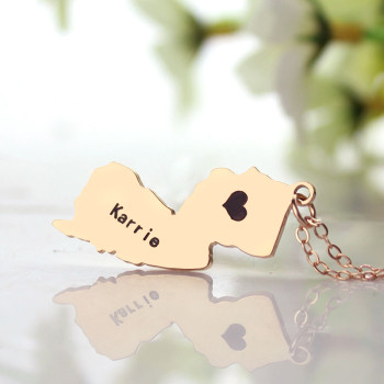 Custom New Jersey State Shaped Necklaces With Heart Name Rose Gold