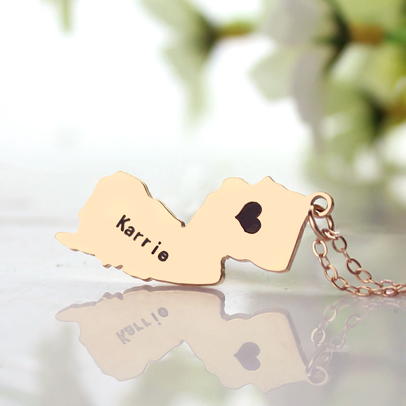 Custom New Jersey Heart Name Necklace Custom New Jersey state-shaped heart name necklace product image
