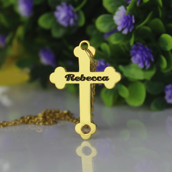 18ct Gold Plated 925 Silver Rebecca Font Cross Name Necklace 18ct Gold Plated 925 Silver Rebecca Font Cross Name Necklace