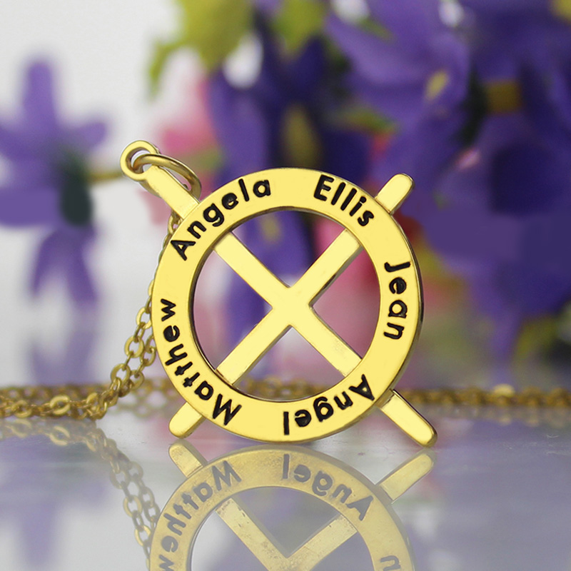 Circle Cross Name Necklace Detail Personalised Latin-style circle cross necklace with engraved names