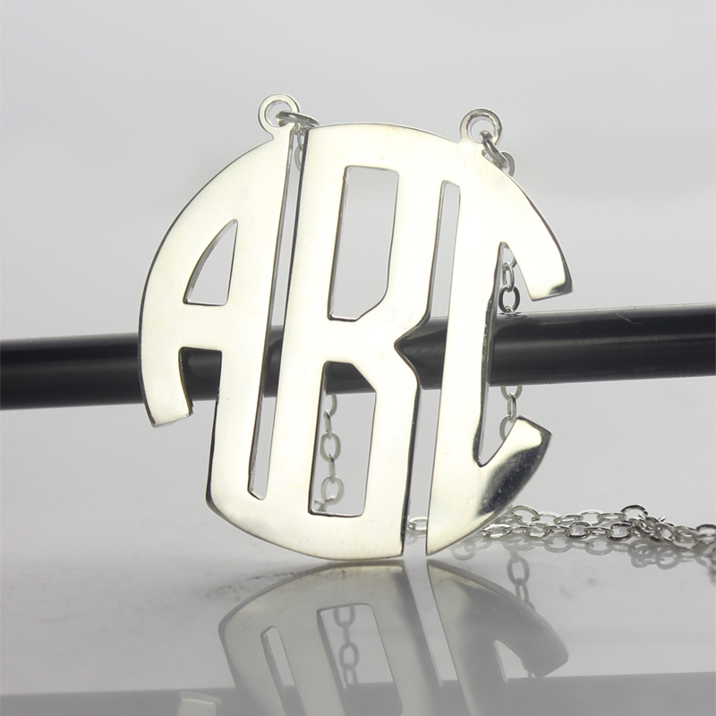 White Gold Initial Monogram Necklace 18ct solid white gold block initial monogram pendant necklace