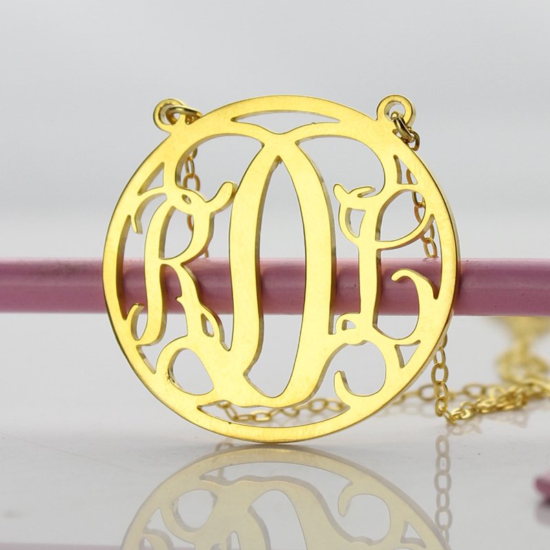 Solid Gold Circle Initial Monogram Necklace Circle initial monogram necklace in solid gold