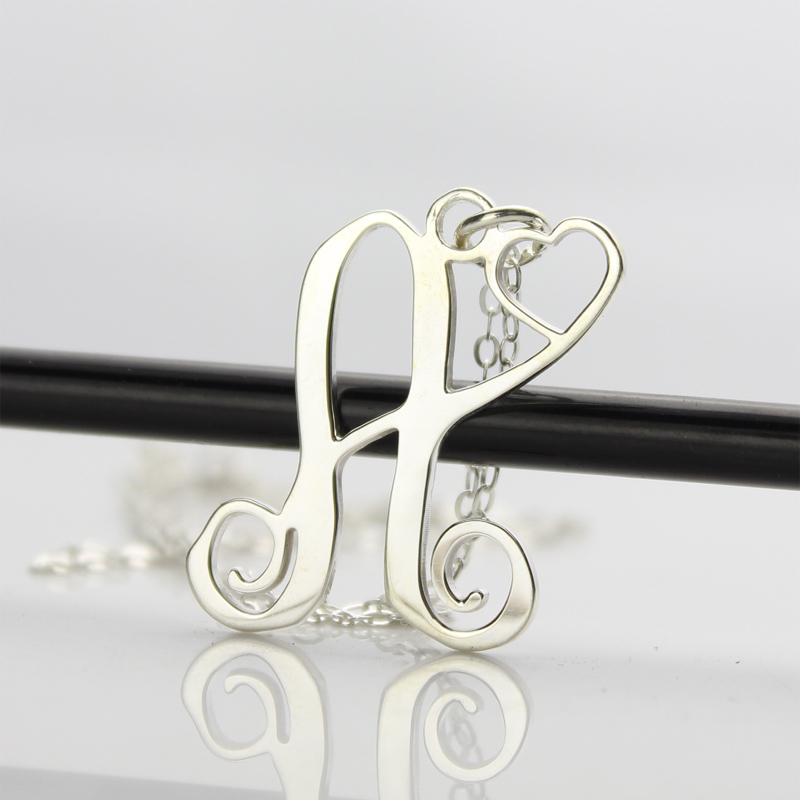 Heart Initial Monogram Necklace Detail Custom heart initial monogram necklace detail image