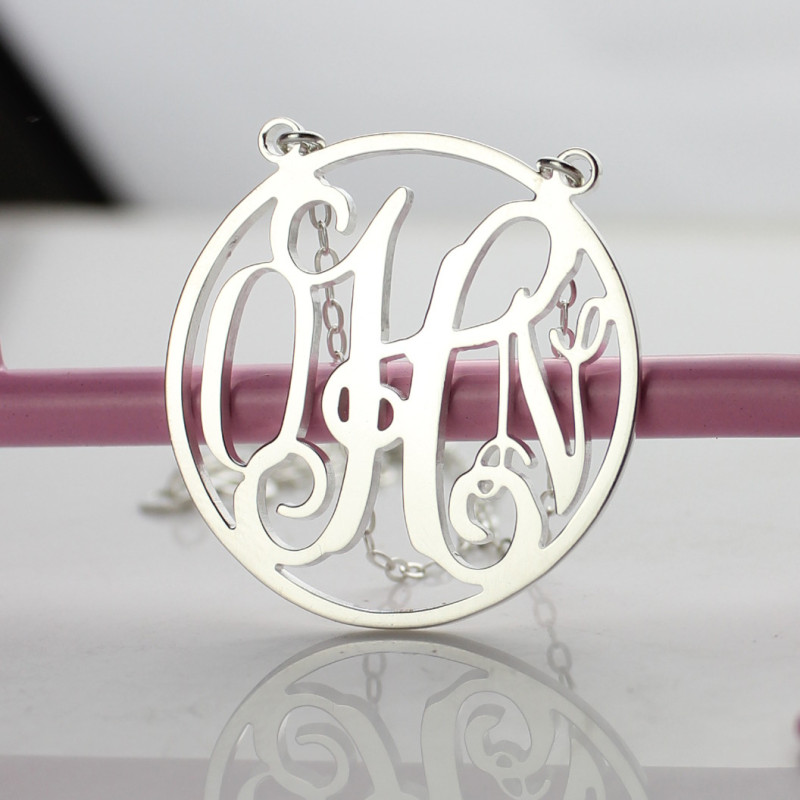 18ct White Gold Circle Monogram Necklace 18ct white gold circle monogram necklace gallery image