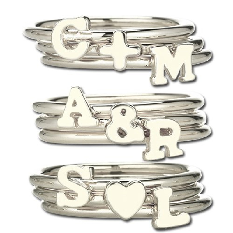 Stackable midi initial ring in sterling silver