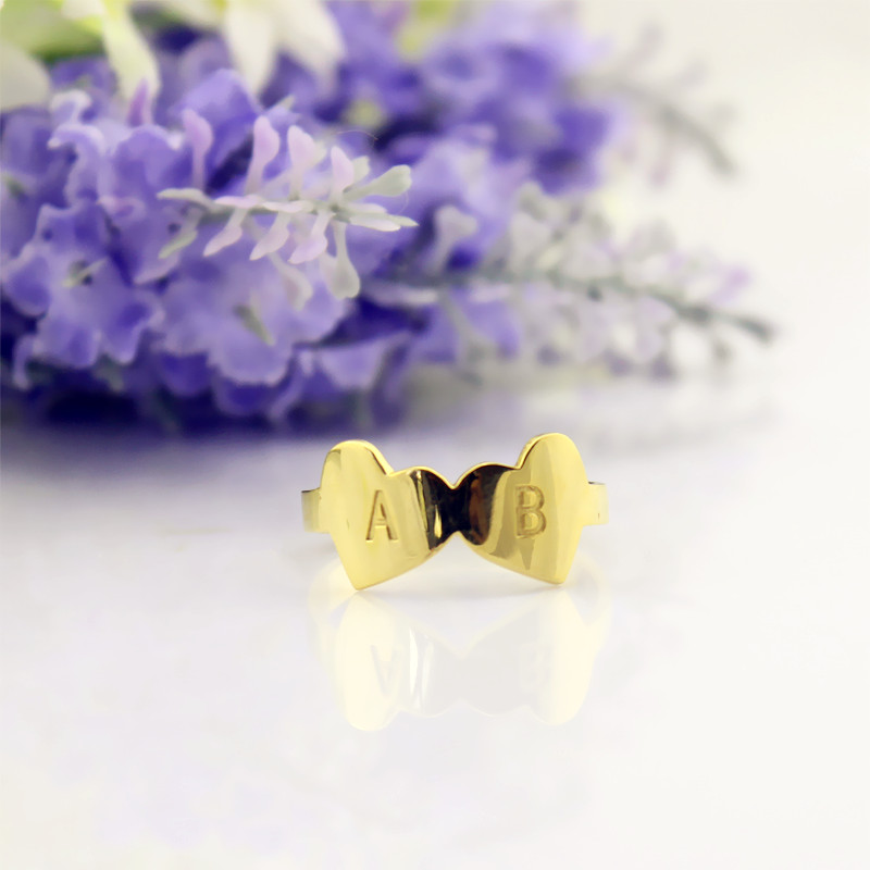 Custom double heart engraved initial ring product image
