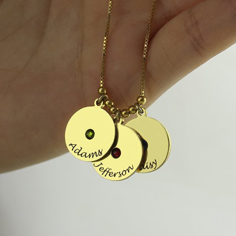 Personalised Disc Birthstone Necklace Personalised disc and birthstone charm necklace product image