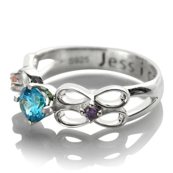 Customised Infinity Promise Ring With Name Birthstone for Her Silver Customised Infinity Promise Ring With Name Birthstone for Her Silver