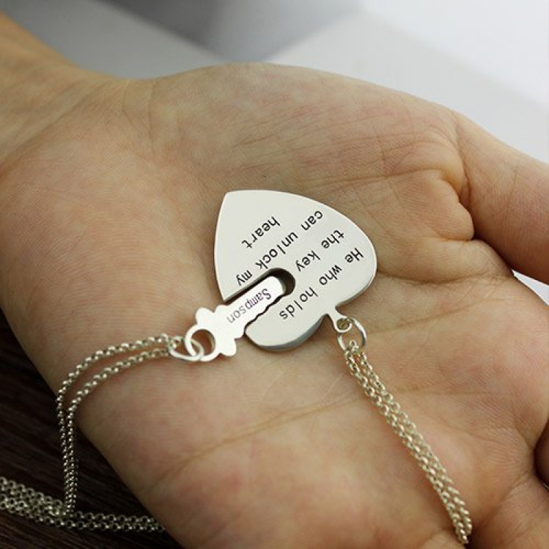 Key and heart necklace set for a couple, gallery view 2