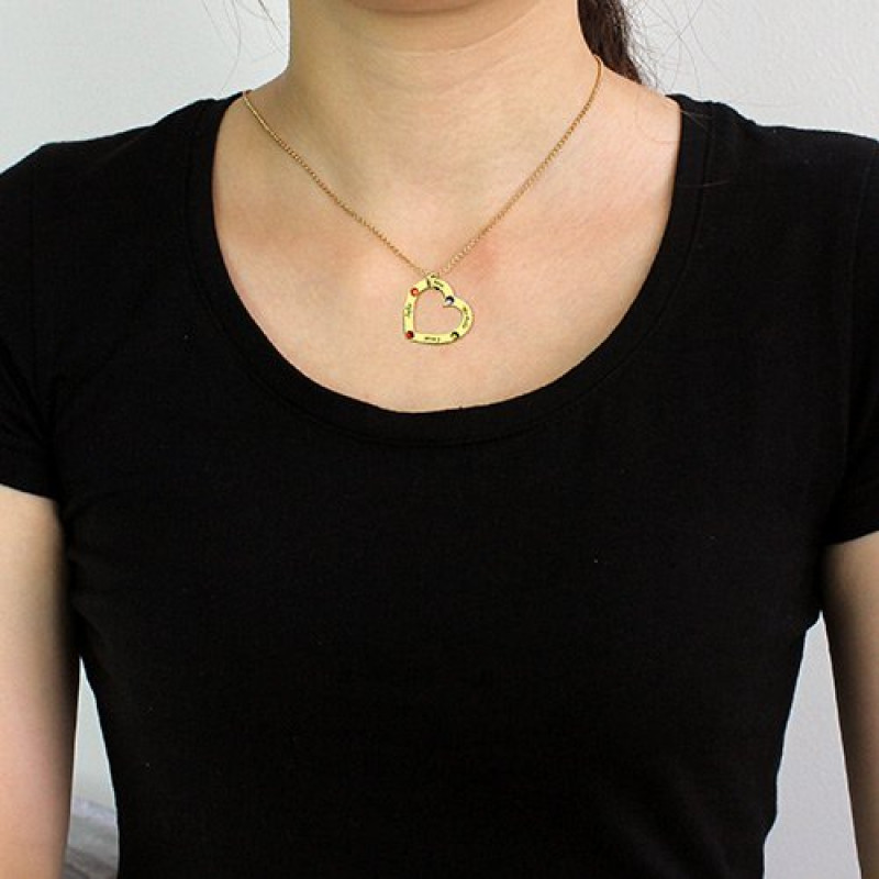 Gold plated birthstone heart necklace detail