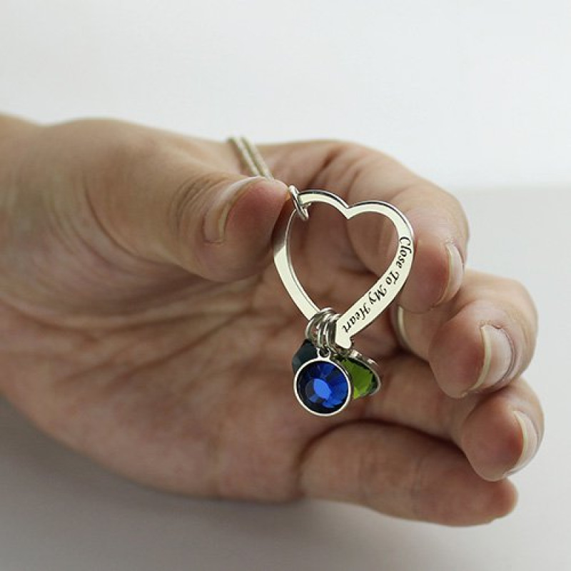 Open heart promise phrase necklace with birthstone