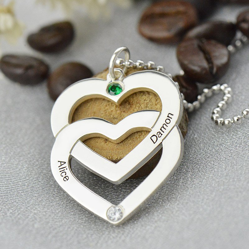 Double Heart Name Necklace Detail Personalised double heart name necklace detail view