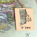 Personalised Rhode state dog tag necklace with heart name detail