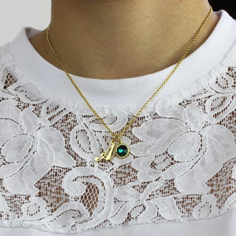 Custom Birthstone Initial Necklace Detail Custom birthstone initial necklace detail view