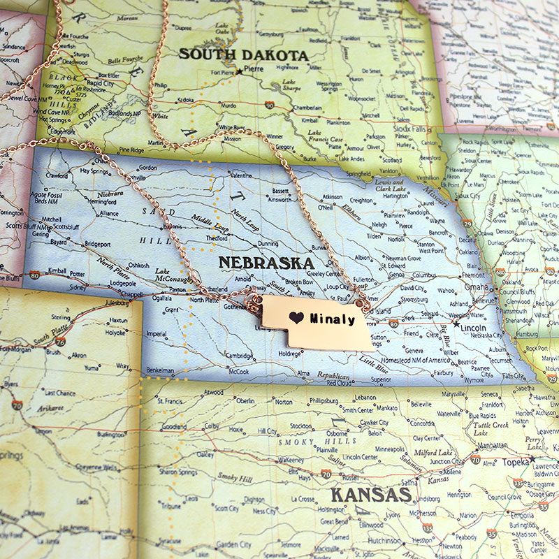 Custom Nebraska State Name Necklace Custom Nebraska state-shaped name necklace product image