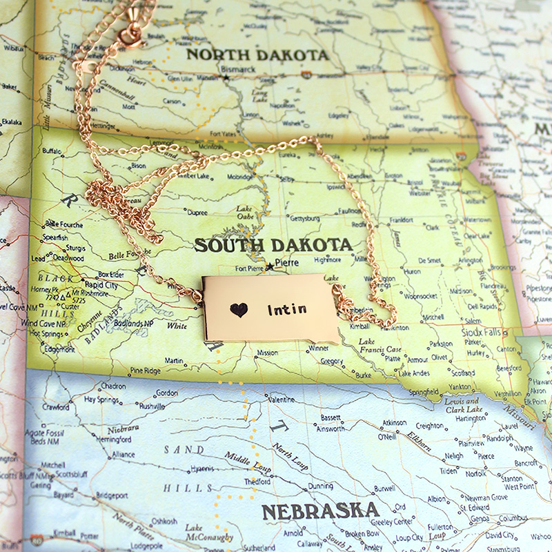 South Dakota Heart Name Necklace Product Image South Dakota state-shaped heart name necklace product image