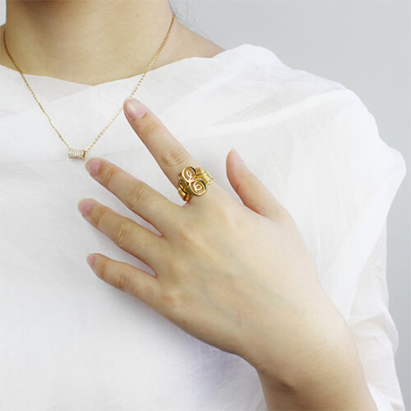 Interlocking three initials monogram ring product view