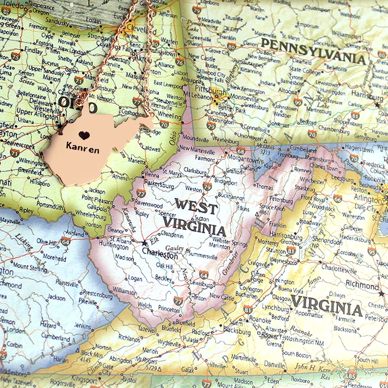 West Virginia State Heart Name Necklace West Virginia state-shaped heart name necklace