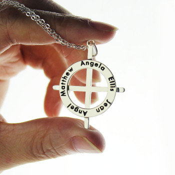 Silver Latin Style Circle Cross Necklace with Any Names Silver Latin Style Circle Cross Necklace with Any Names