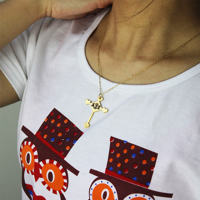 Engraved Cross Monogram Necklace Engraved cross monogram necklace product image