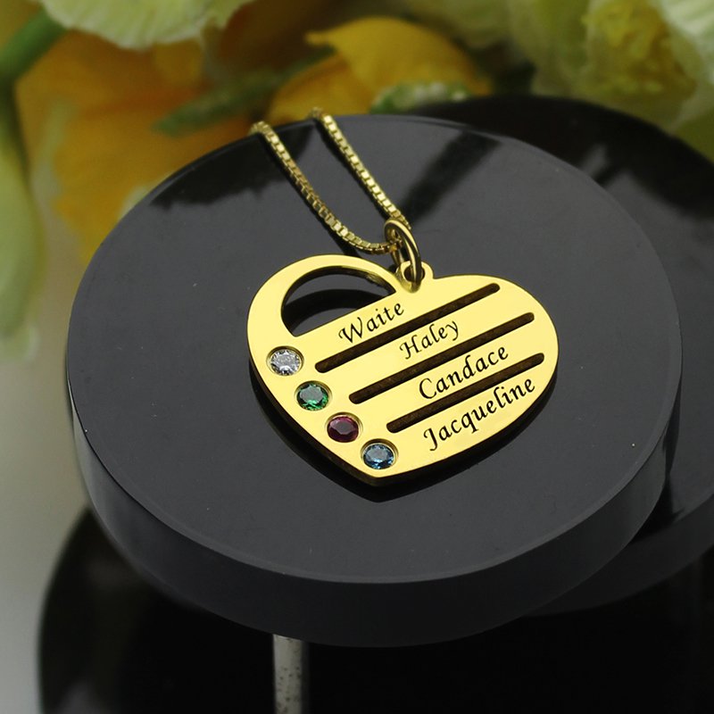 Personalised mother’s birthstone heart name necklace, alternate view