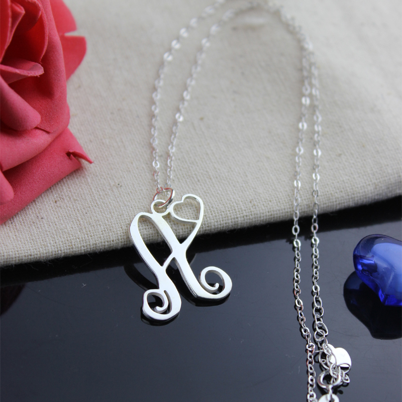 Heart Initial Monogram Necklace View Custom heart initial monogram necklace alternate view