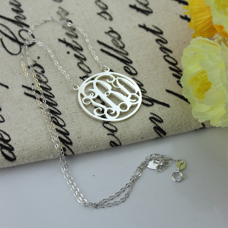 18ct White Gold Circle Monogram Necklace 18ct white gold circle monogram necklace gallery image