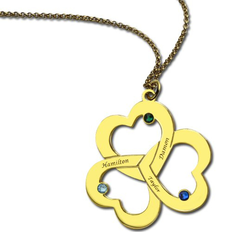 Birthstone Triple Heart Necklace Birthstone triple heart engraved name necklace