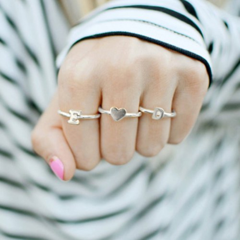 Stackable midi initial ring in sterling silver