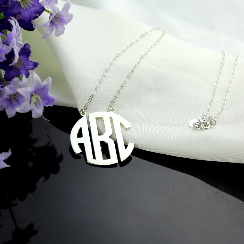 Block Initial Monogram Pendant Necklace 18ct solid white gold block initial monogram pendant necklace