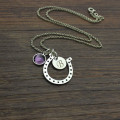Sterling silver horseshoe pendant with initial disc charm