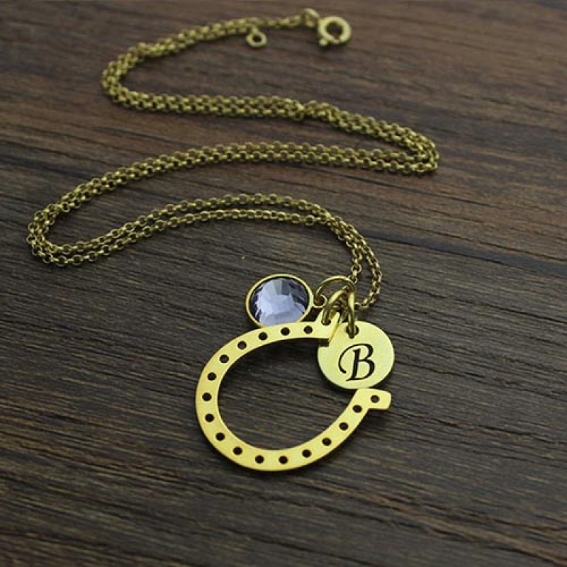 Birthstone horseshoe necklace product view