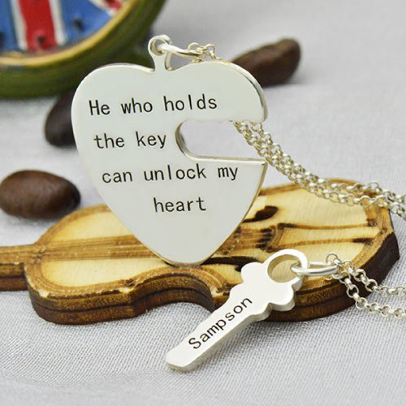 Key and heart necklace set for a couple, gallery view 3