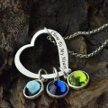 Open heart promise phrase necklace with birthstone