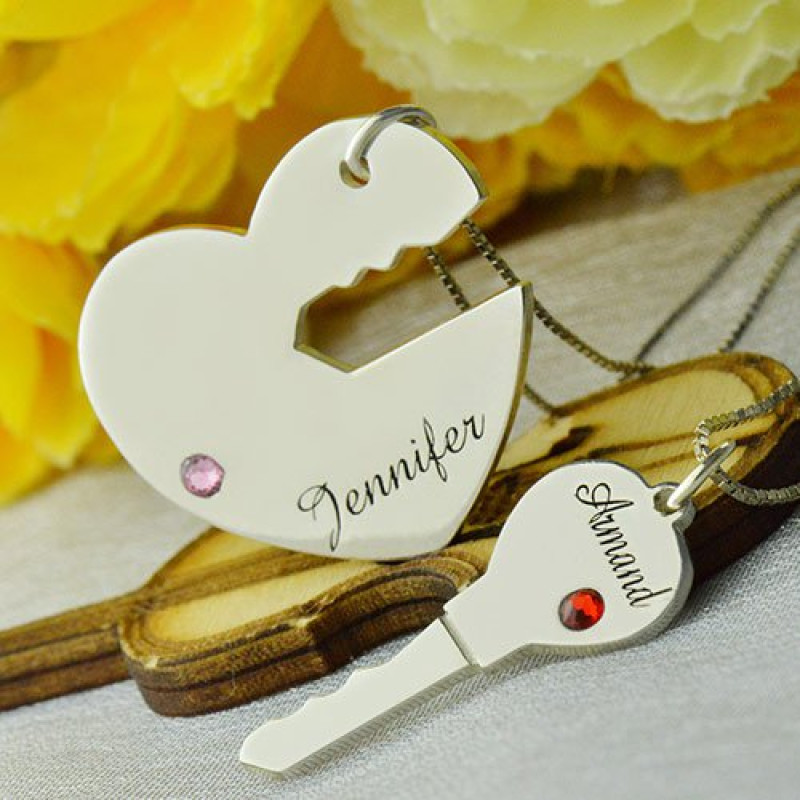 Key to My Heart personalised couple name pendant set
