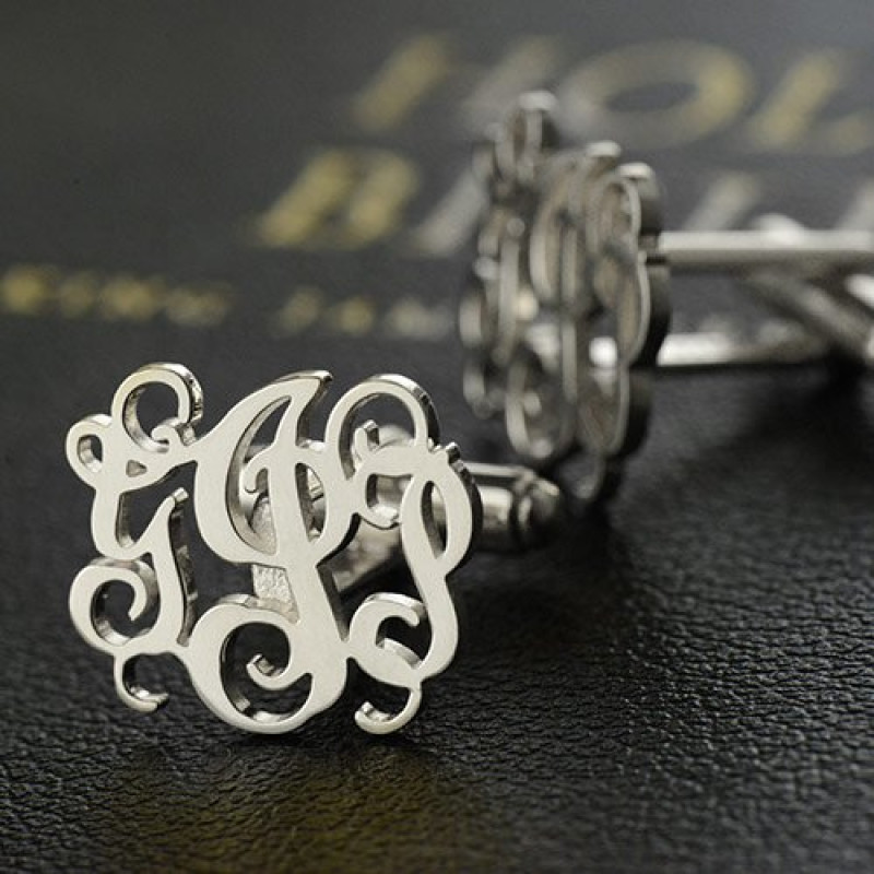 Personalised three-initial script monogram cufflinks