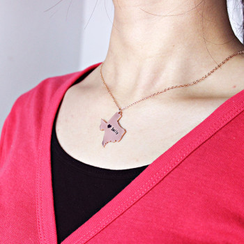 Texas State USA Map Necklace With Heart Name Rose Gold