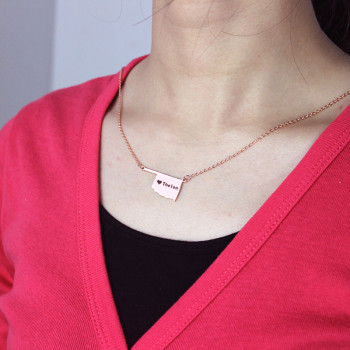 America Oklahoma State USA Map Necklace With Heart Name Rose Gold America Oklahoma State USA Map Necklace With Heart Name Rose Gold