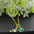 Custom Birthstone Initial Necklace Alternate View Custom birthstone initial necklace alternate view
