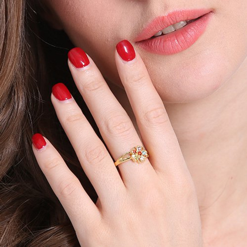 Personalised birthstone flower promise ring with name