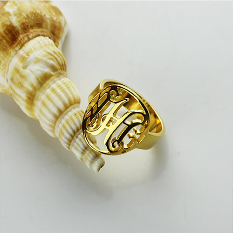 Custom Circle Cut-Out Monogrammed Ring Close-Up Custom circle cut-out monogrammed ring close-up