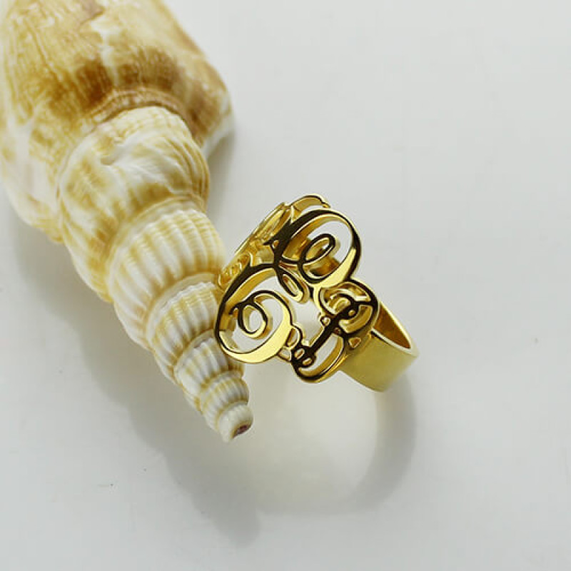 Interlocking three initials monogram ring product view