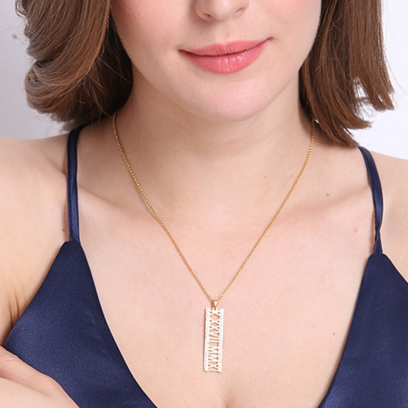Roman Numeral Birthstone Necklace Detail Roman numeral birthstone necklace detail image