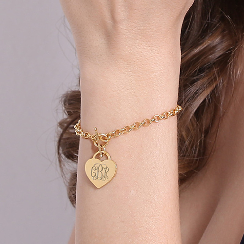 Heart Monogram Charm Bracelet Detail Personalised heart initial charm bracelet detail