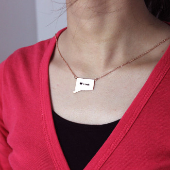 Connecticut Connecticut State Shaped Necklaces With Heart Name Rose Gold