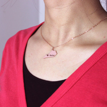 Custom Kentucky State Shaped Necklaces With Heart Name Rose Gold Custom Kentucky State Shaped Necklaces With Heart Name Rose Gold