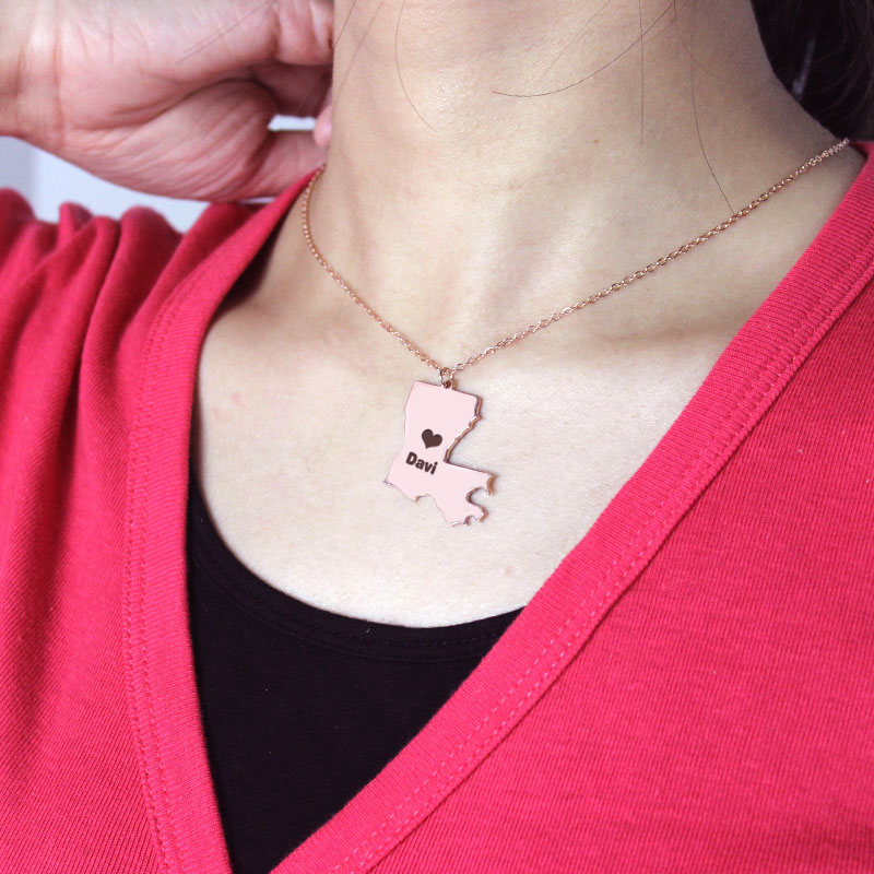 Louisiana State Name Necklace Custom Louisiana state-shaped name necklace product image